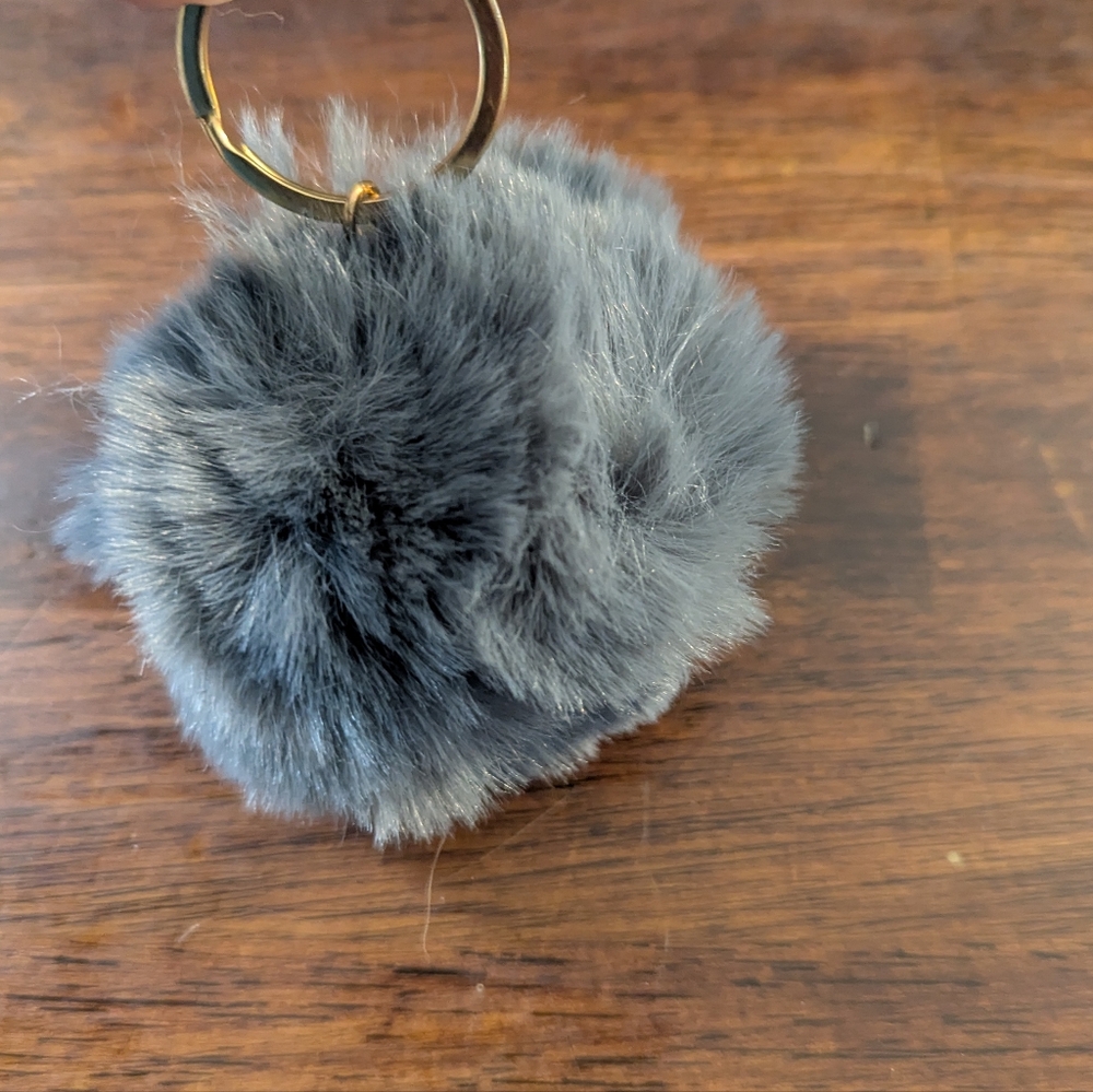 Gray Faux Fur Pom Pom Keychain